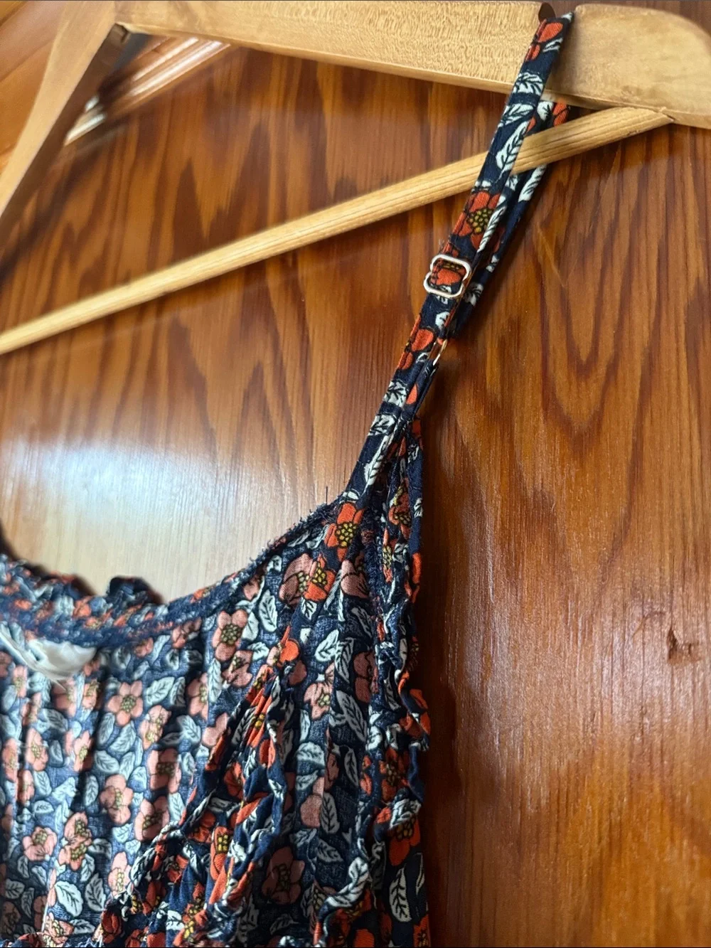 Natural Life Floral and Feather Spaghetti-Strap Swing Dress in Navy and Rust - Picture 3 of 4